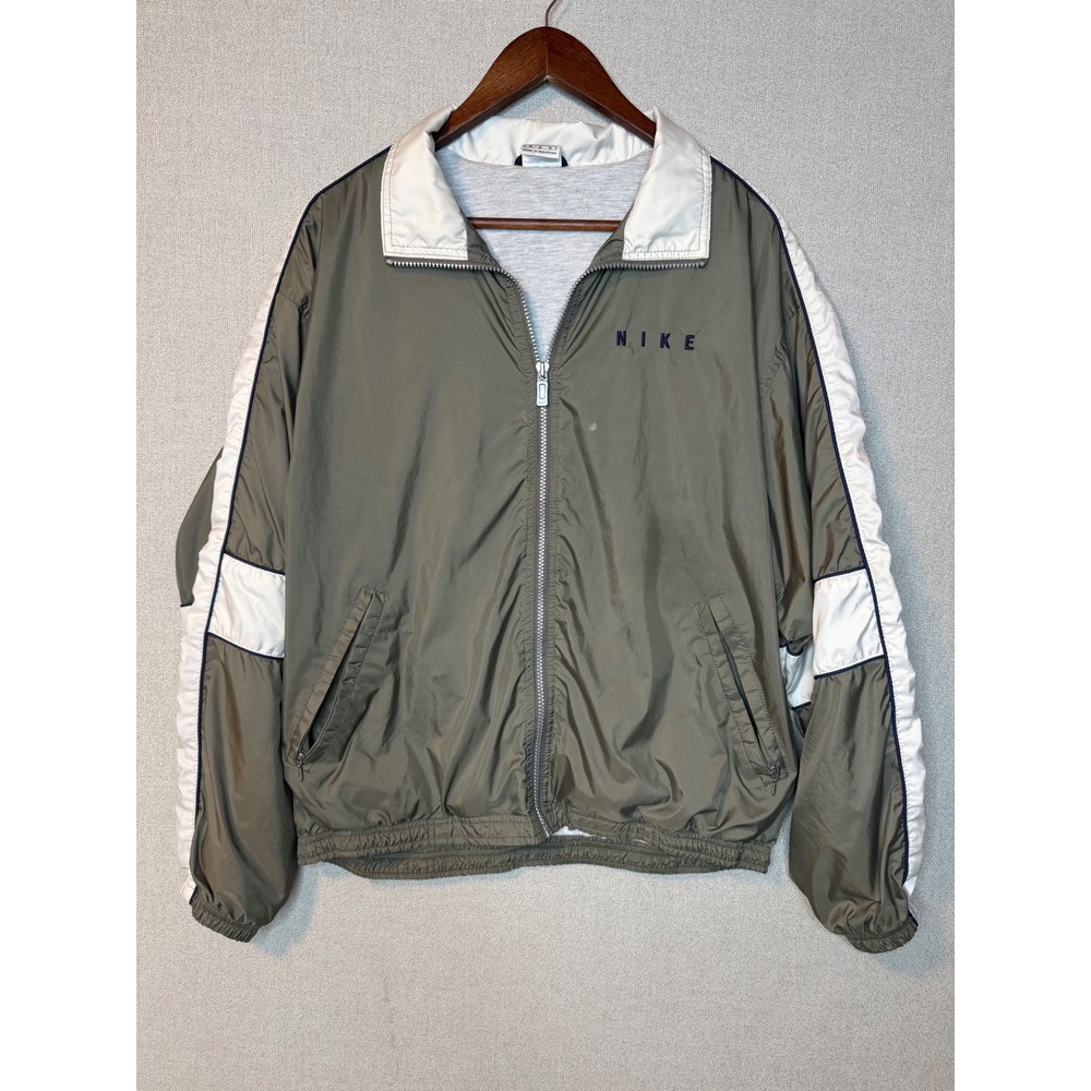 Vintage 90s Nike Windbreaker Jacket Mens M Olive Green White Colorblock Y2K